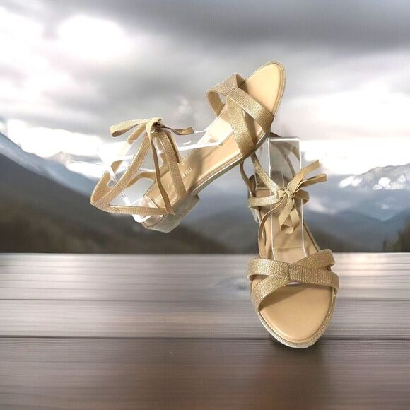 Melissa Jason Wu Womens Sz 7 Summer Sandals Glitter Bronze Tie Up Open Toe Vegan - Picture 6 of 13